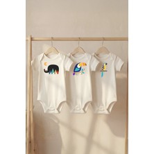 Pamuk Saray Organik %100 Pamuk Sevimli Uykucu Dostlar Baskılı Kısa Kollu Bebek Body Çıtçıtlı Badi Zıbın Tulum