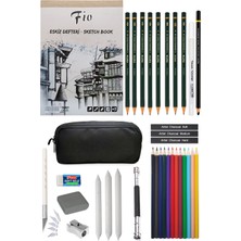 Acuto Fio A4 Eskiz Defteri Kalemlikli Eskiz Seti Karakalem Çizim Seti Kuruboya Seti Jel Kalem Kömür Kalem
