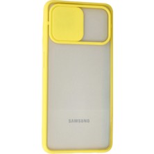 Kazan Hobi Newface Samsung Galaxy A12 Kılıf Palm Buzlu Kamera Sürgülü Silikon - Sarı