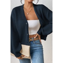 Tarz Cool Kadın V Yaka Uzun Kollu Düğmeli Triko Hırka