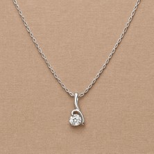 Tuqos Rodyum Kaplama Tek Taş Kolye/Kararma Yapmaz Paslanmaz Kolye