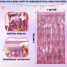 Selfbuysell Rose Gold Renk Ekstra Metalize Parlak Saçaklı Arka Fon Perde Ithal A Kalite 1x2 Metre (5324)