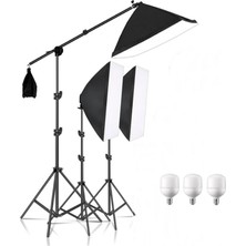 Tianya Ürün Reklam Moda Stüdyo 3'lü Crossbarlı 50 x 70 cm Softbox 3 x 65W Ampüllü LED Sürekli Işık Seti