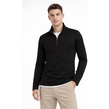 Defduu Store Erkek Ribana Kumaş Likralı Yarım Fermuarlı  Yarım Boğaz Kazak