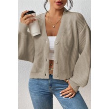 Tarz Cool Kadın V Yaka Uzun Kollu Düğmeli Triko Hırka