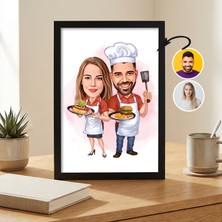 Artemoris Kişiye Özel Şef Karikatür Tablosu | Fotoğraftan Meslek Temalı Çift Çizim | Restoran Hediyesi