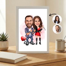 Artemoris Kişiye Özel Karikatür Çift Tablo | Fotoğraftan Özel Çizim | Sevgiliye Hediye Çerçeveli