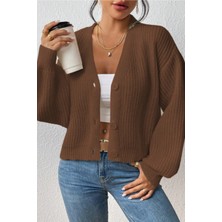 Tarz Cool Kadın V Yaka Uzun Kollu Düğmeli Triko Hırka