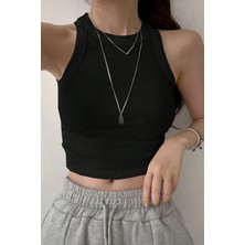 Tarz Cool Kadın Kaşkorse Geniş Askılı Fitilli Crop Atlet