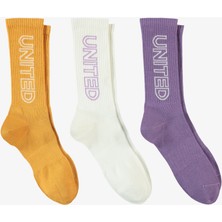 United Unıted4 Unisex Turuncu/beyaz/mor 3'lü Çorap