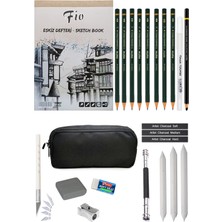 Acuto Fio A4 Eskiz Defteri Kalemlikli Eskiz Seti Karakalem Çizim Seti Beyaz Jel Kalem Ahşapsız Kömür Kalem