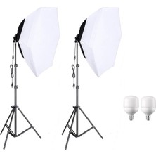 AZT 2 Li Ürün , Reklam , Moda , Makyaj , Stüdyo Için 70CM Octagon Softbox 130W Ampullü LED Sürekli Işık Seti