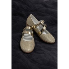 Altın Rengi Taş Efektli Simli Çift Kemer Cırt Cırtlı Çocuk Babeti