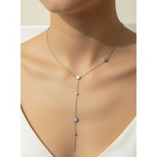 Atalya Accessory Yıldızlı ve Taşlı Y Kolye Kadın – Sallantılı Zirkon Taşlı, Paslanmaz Çelik, Kararma Yapmaz