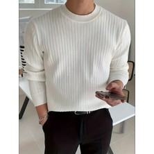 Tarz Cool Erkek Slim Fit Bisiklet Yaka Beyaz Triko Kazak Kış Sezonu İçin Uzun Kollu