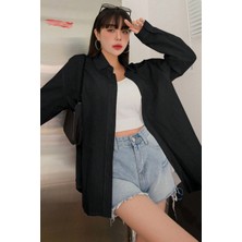 Tarz Cool Oversize Basic Uzun Kollu Gömlek Siyah