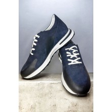 Zueofficial Hakiki Süet Deri Erkek Spor Ayakkabı – Lacivert Günlük Şık ve Rahat Sneaker