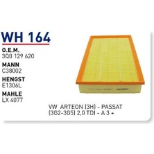 Wunder Filter Volkswagen Passat 3g2-3g5 2,0 Tdı Uyumlu Hava Filtresi Wh 164