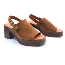 Bulldozer B261591 Hakiki Süet Deri Taba Renk Platform Topuklu Kadın Sandalet Ayakkabı