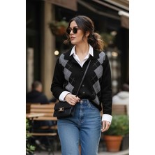 Tarz Cool Kadın Bordo Baklava Desen Düğmeli Tasarım Yeni Trend Triko Hırka