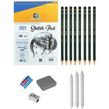 Acuto Fio A5 Eskiz Defterli Karakalem Çizim Seti Eskiz Seti Dereceli Kalem Seti Pastel Dağıtıcı