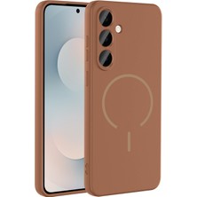 Paladyum Case Samsung Galaxy S25 Fe Uyumlu Magsafe Özellikli Kahverengi Silikon Meta Kapak