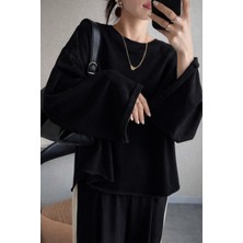 Tarz Cool Oversize Kesim Bisiklet Yaka Uzun Kollu Sweatshirt