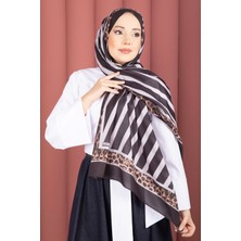 ECN Çizgi Desen Leopar Şal Serisi Füme