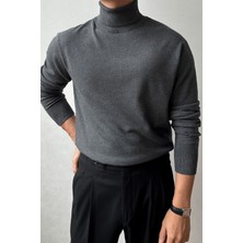 Tarz Cool Erkek Siyah Tam Balıkçı Slim Fit Triko Kazak