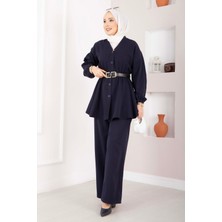 Mat Silva Beli Büzgülü Tunik Takım Lacivert