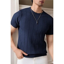 Tarz Cool Erkek Fit Dokulu Kısa Kollu Bisiklet Yaka Triko Tişört