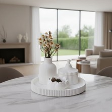 Modesta Home El Yapımı Dekoratif Tepsi Seti | Vazo, Kapaklı Kutu ve Lotus Mumluk | Modern Ev Dekoru | Taş Tozu