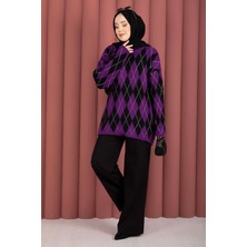 Softie Baklava Desenli Triko Kazak Mor