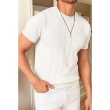 Tarz Cool Erkek Fit Dokulu Kısa Kollu Bisiklet Yaka Triko Tişört