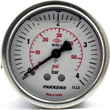 Pakkens 0-4 Bar 50 mm Arkadan Bağlantılı Panotipli Gliserinli Manometre G 1/4 Inç