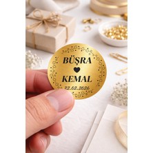 Woisco Kişiye Özel Nişan Düğün Etiketi - Altın Etiket / Fırçalı Altın Sticker (80 Adet)