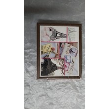 Es Dekor Kahve Kenarlı Eyfel Minderli Desenli Keyif Tepsisi Kahvaltı Tepsisi