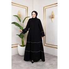 Butik Medine Ipeği Biye'li Ahsen Feracce (Siyah)