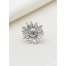 Fm Kadınlar Için Gold/gümüş Zamak Kaplama Güneş Çiçeği Küpe - Çap 4.5 cm Büyük Boy Tasarım Küpe