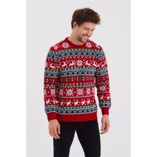 Tarz Cool Erkek Christmas Yılbaşı Kazağı Uzun Kol Kırmızı - Yeşil - Beyaz Renkli Modern Stil