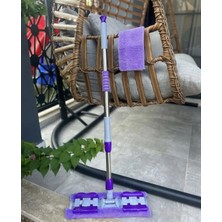 Normadia Mor Mandallı Kıskaçlı Cam Silme Mop ve Mikrofiber Yedek Bez Seti
