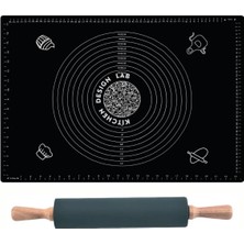 Kittiwake Home Life Siyah Renk 45X65 cm Silikon Hamur Açma Matı ve 42 cm Bambu Saplı Siyah Silikon Merdane