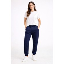 Kadın Lacivert 3 Iplik Şardonlu Yüksek Bel Eşofman Altı