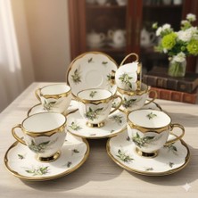 Deco Vien Orkide Desen Porselen Kahve Fincan Takımı