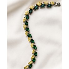 Leifa Jewelry Yeşim & Sitrin Doğal Taşlı Yaprak Tasarım 925 Ayar Gümüş Bilezik