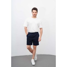 Dı Loria Erkek Lacivert Likralı Cepli Duble Paça Şort