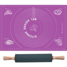 Kittiwake Home Life Mor Renk 45X65 cm Silikon Hamur Açma Matı ve 42 cm Bambu Saplı Siyah Silikon Merdane