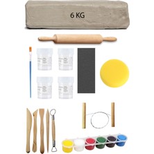 Acuto Beyaz Seramik Hamuru 6 Kg Kil Ebeşuar Seti Akrilik Boya 100 ml Vernik Ahşap Merdane Zımpara