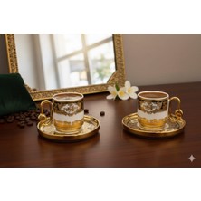 Deco Vien Vintage Siyah-Gold 2'li Porselen Kahve Fincan Takımı