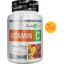 Suda Vitamin C 1000 Mg 60 Kapsül - 3 Adet (180 Kapsül) - Dezenfektan Hediyeli (%72 Alkol)